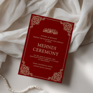 Invitation Mehndi Bourgogne Mariage musulman musulman rouge