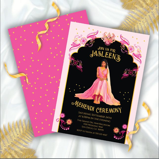 Invitation Mehndi Henna Soirée Soirée Pink Gold (Créateur téléchargé)