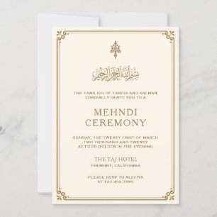 Invitation Mehndi Islamique Traditionnelle avec Bordure Dorée