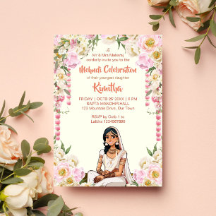 Invitation Mehndi mariage indien mariée mignonne en rose