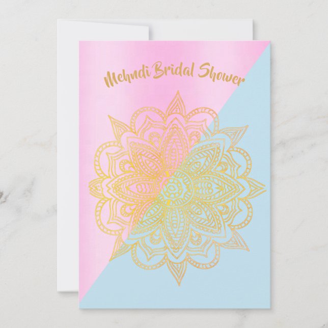 Invitation Mehndi Mehendi Fête des mariées de henné rose bleu (Devant)