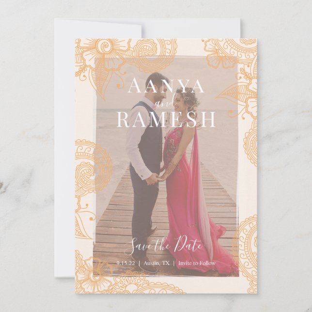 Invitation Mehndi Photo Wedding Enregistrer la date Invitatio (Devant)