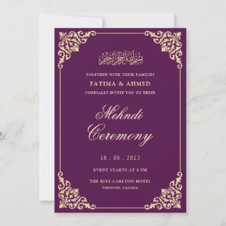 Invitation Mehndi violet or Mariage musulman musulman islamiq