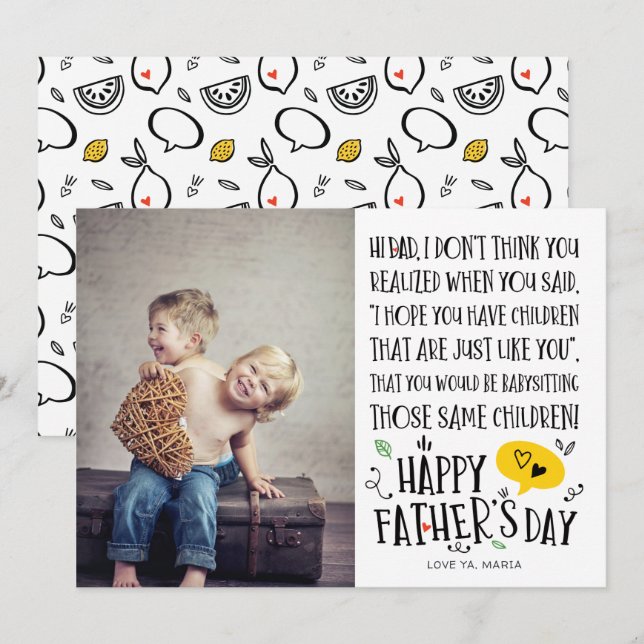 Invitation Meilleur Baby Sitter Papa Funny Fête des pères Car (Devant / Derrière)
