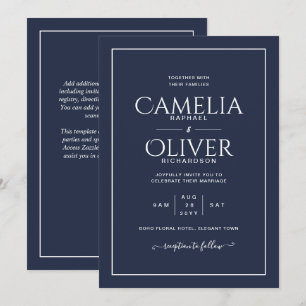 Invitation Meilleur Mariage bleu marine MONOCHROME blanc