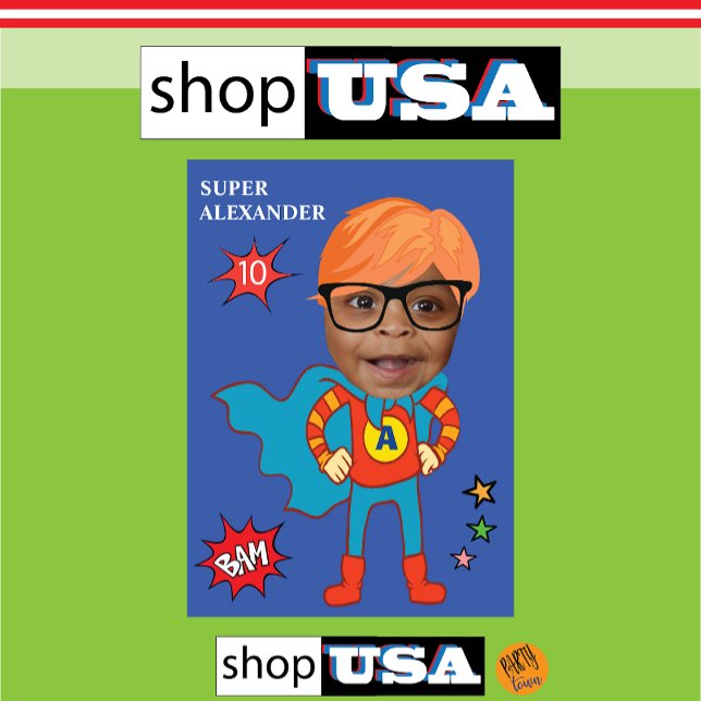 Invitation Meilleur Superhero Amusant avec photo d'enfant ("Personalized superhero birthday card"
"Custom superhero birthday card"
"Superhero card with child's)