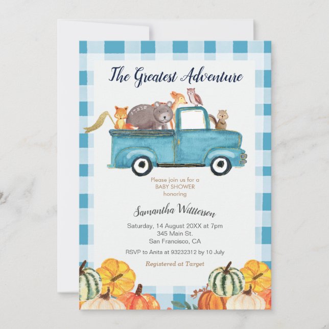 Invitation Meilleure aventure En vichy Baby shower d'automne (Devant)