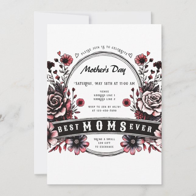 Invitation Meilleure maman jamais gothique Fleur sauvage Bada (Devant)