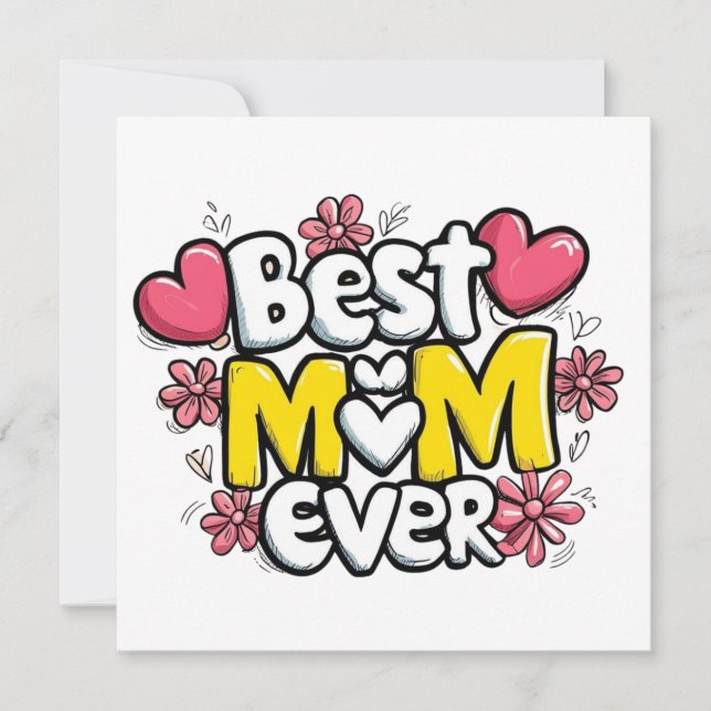 Invitation Meilleure maman jamais - Kawaii Doodle Style avec  (Devant)