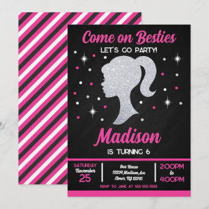 Invitation Meilleures amies de la poupée rose Fête d'annivers