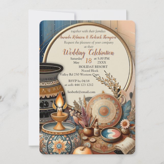 Invitation Mélange bohème de fleurs turquoises, magenta, viol (Devant)