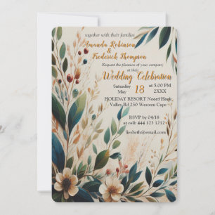 Invitation Mélange bohème de fleurs turquoises, magenta, viol