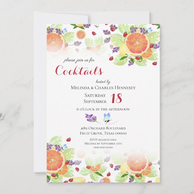 Invitation Mélange de fruits citriques pour une fête cocktail (Devant)