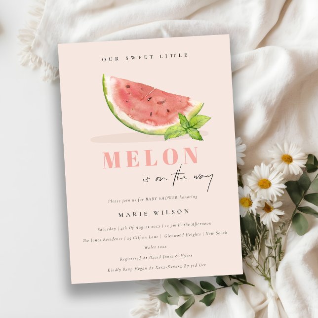 Invitation Mélange Notre Petit Melon Baby shower Aquarelle Bl (Créateur téléchargé)