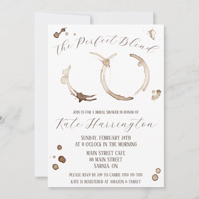 Invitation Mélange Parfait, Café, Tissus, Fête des mariées (Devant)