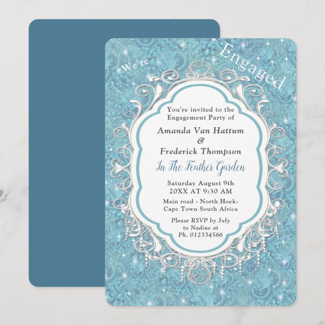 Invitation Mélanger des répétitions Motif bleu et dentelle bl (Devant / Derrière)