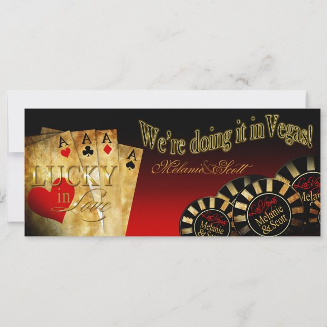 Invitation Melanie & Scott Las Vegas Red Black Gold LINEN (Devant)