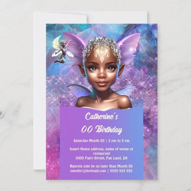 Invitation Melanin pixie ailes fées jolie fille princesse (Devant)
