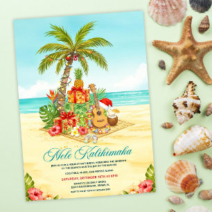 Invitation Mele Kalikimaka Noël Hawaïen Aquarelle