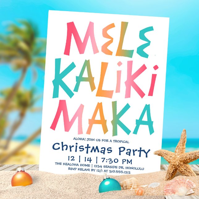 Invitation Mele Kalikimaka Typographie tropicale Noël (Créateur téléchargé)