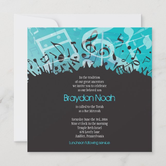 Invitation MELODY de la TORAH Bar Bat mitzvah Invitatio_TURQU (Devant)
