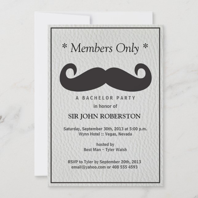 Invitation Membres uniquement Bachelor Party Faux Cuir (Devant)