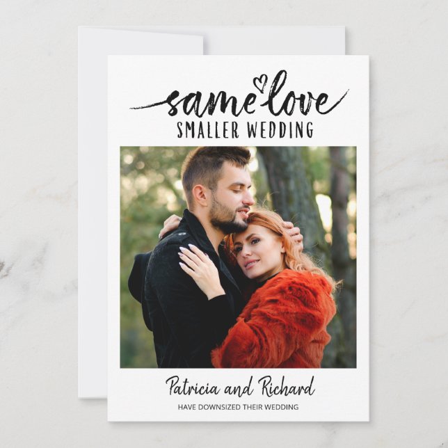 Invitation Même Amour Cute Coeur Downsize Photo Mariage (Devant)