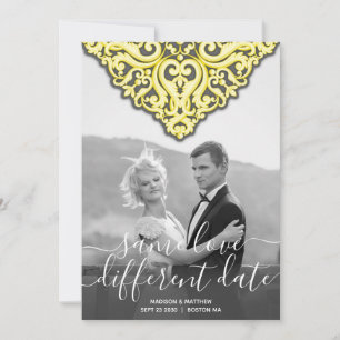 Invitation Même Amour Différente Date Mariage damassé Invitat