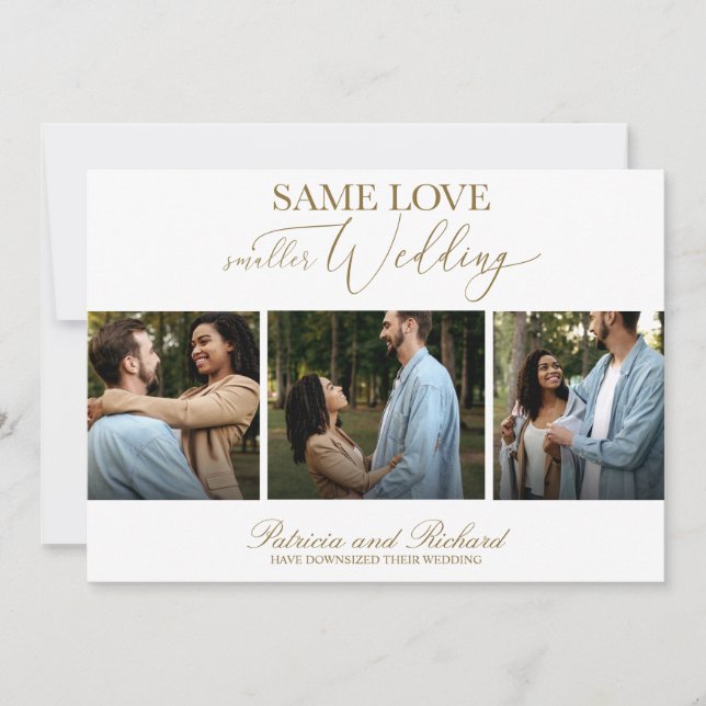Invitation Même Amour Downsize Mariage 3 Photo Simple Élégant (Devant)