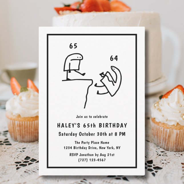 Invitation Mème amusant Humour Simple Noir Blanc 65e Annivers (Créateur téléchargé)
