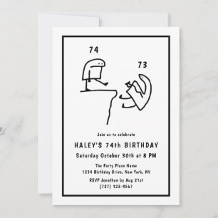 Invitation Mème amusant Humour Simple Noir Blanc 74e annivers