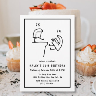 Invitation Mème amusant Humour Simple Noir Blanc 75e Annivers