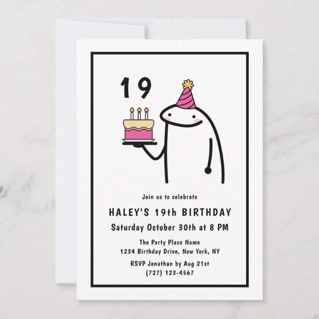 Invitation Mème amusant Simple Noir & Blanc 19e anniversaire (Devant)