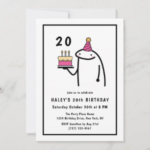 Invitation Mème amusant Simple Noir & Blanc 20e anniversaire