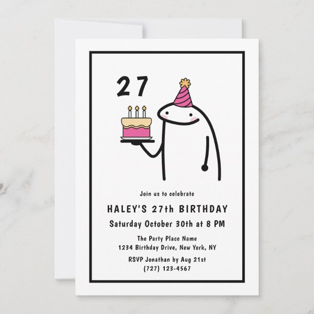Invitation Mème amusant Simple Noir & Blanc 27ème anniversair (Devant)