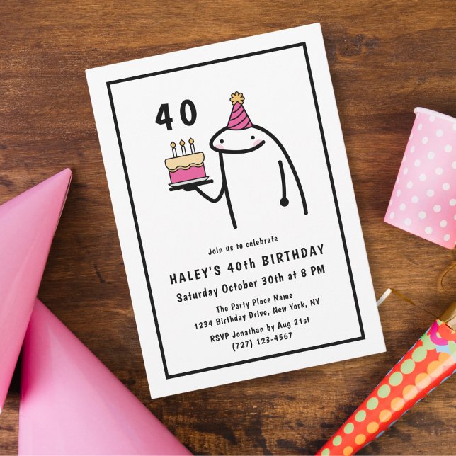 Invitation Mème drôle Simple Noir & Blanc 40e Anniversaire (Créateur téléchargé)