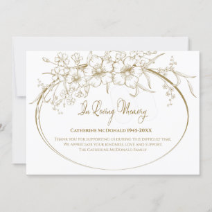 Invitation Mémoire d'amour Élégant Merci Floral Or