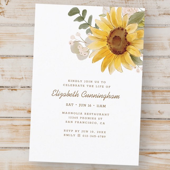 Invitation Mémorial Aquarelle Fleurs de soleil Folithe Botani (Créateur téléchargé)