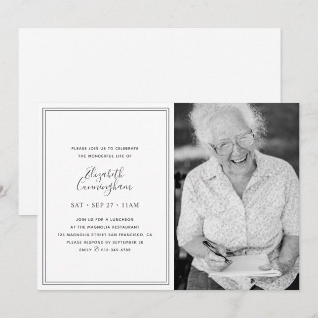 Invitation Memorial Classic Simple Chic Photo Élégante (Devant / Derrière)