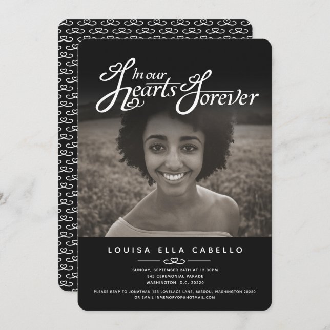 Invitation Mémorial dans les coeurs photo funérailles invitat (Devant / Derrière)