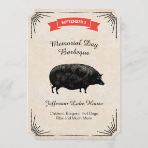 Invitation Memorial Day Barbeque BBQ Picnic Black Vintage Pip