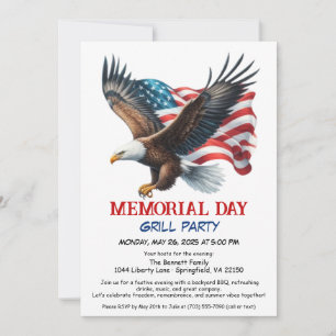 Invitation Memorial Day BBQ Party Grill arrière patriotique