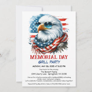 Invitation Memorial Day BBQ Party   Grill arrière patriotique