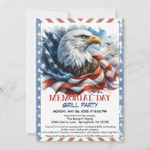 Invitation Memorial Day BBQ Party   Grill arrière patriotique