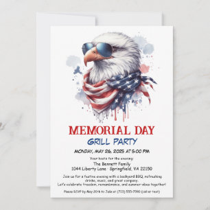 Invitation Memorial Day BBQ Party   Grill arrière patriotique