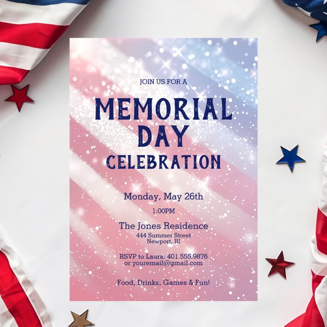 Invitation Memorial Day BBQ Party Rouge Blanc Bleu Patriotiqu (Memorial Day Weekend BBQ Party Invitation)