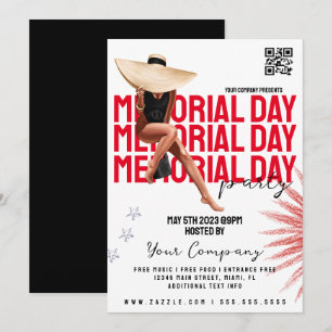 Invitation Memorial Day Event Girl Patriotic Party Flyers