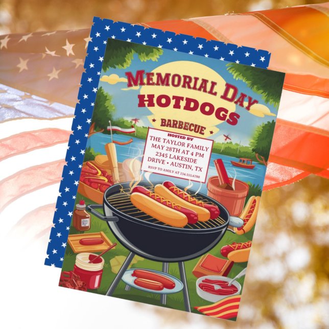 Invitation Memorial Day Hot Dogs Barbeque Party (Créateur téléchargé)