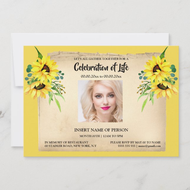 Invitation Mémorial des tournesols en mémoire de la photo cou (Devant)