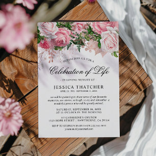Invitation Mémorial Floral Élégant Rose Célébration de la V